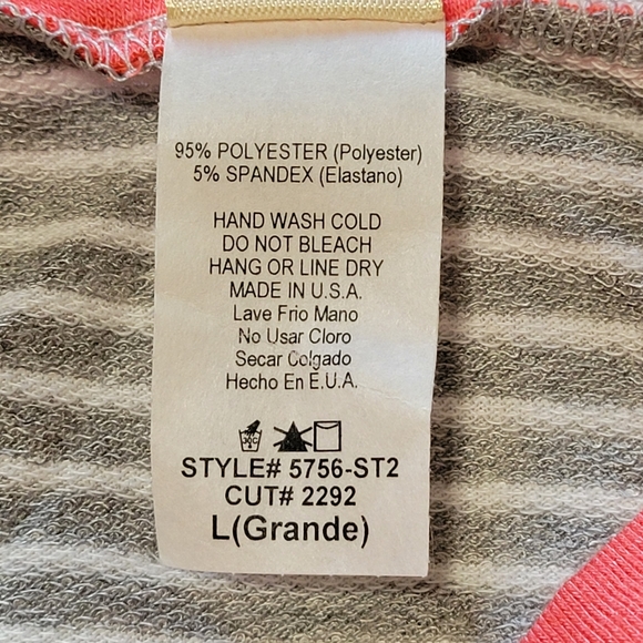 Raglan sleeve striped top with coral sleeves - Picture 3 of 4